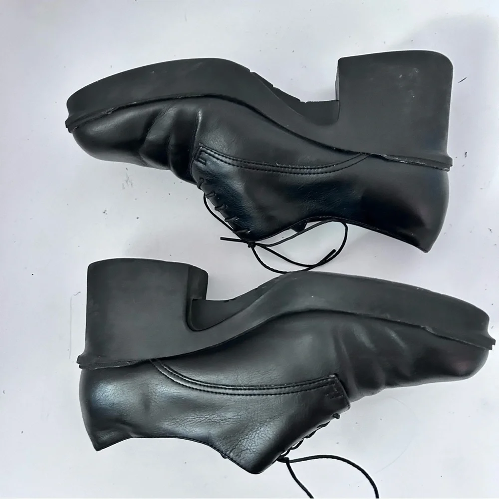 PREDICTIONS 90s Y2K Chunky Platform Heel Oxfords Size 8 Black Vegan Leather